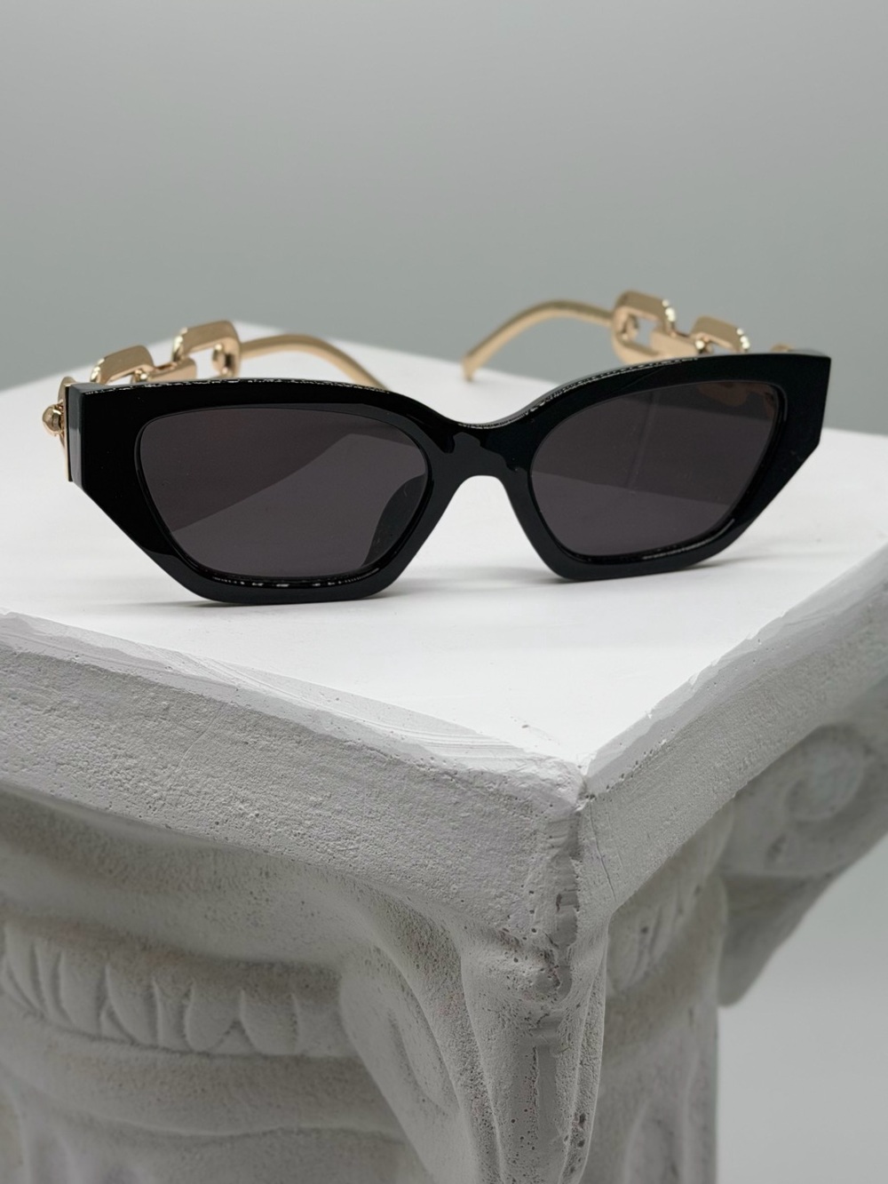 Black Cat-Eye Sunglasses with Gold Accents - Women Accessories